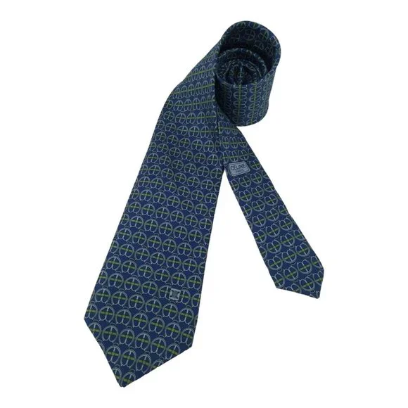 CELINE PARIS Blue Geometric Silk Tie Hand Made 56-3.1/4 EX COND